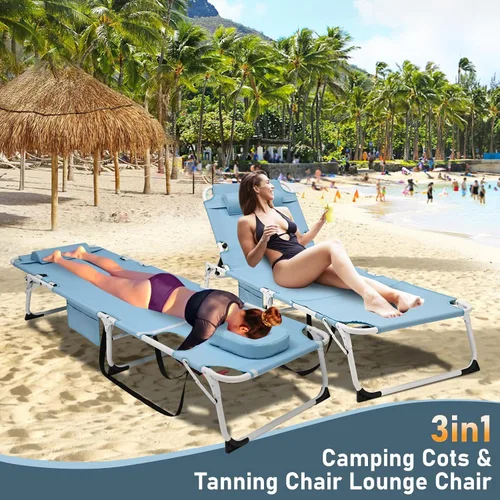 Vista 4 de DoCred Silla de bronceado 3 en 1 con agujero para brazo facial, sillas tumbonas plegables de alta resistencia, silla de salón al aire libre de 5