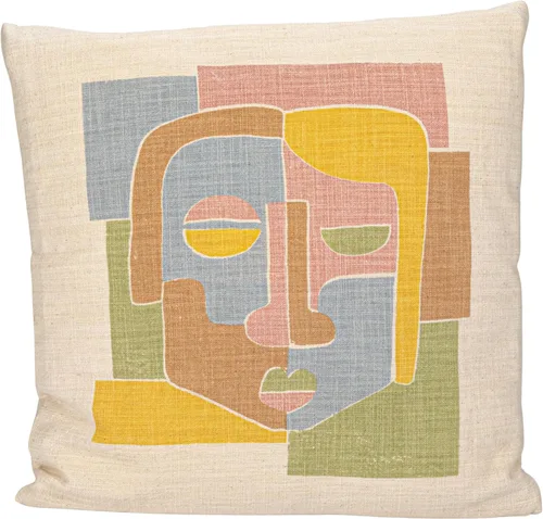 Vista 8 de Bloomingville Almohada estampada de algodón tejido con cara abstracta, multicolor