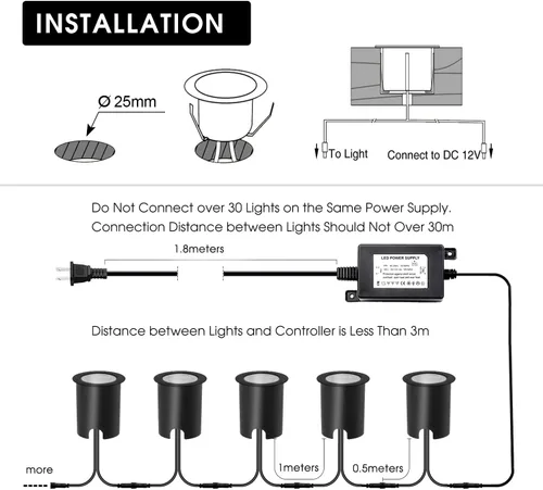 Vista 5 de Kits de luces LED empotrables para cubierta con carcasa protectora, iluminación LED de paisaje al aire libre IP67 impermeable, CC 12 V de bajo Azul