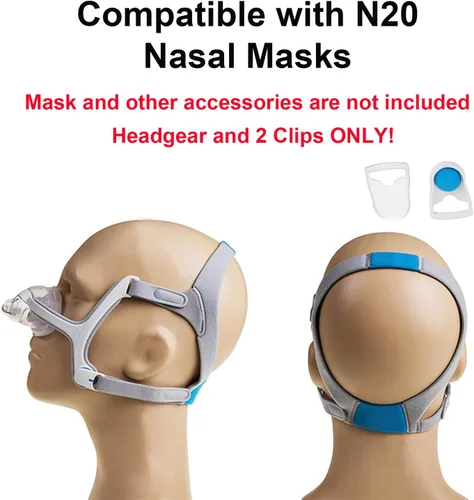 Vista 2 de LALASTAR Correa de repuesto para el casco N20, máscara CPAP de almohada nasal, casco CPAP compatible con N20, diadema ajustable con dos clips Azul-1