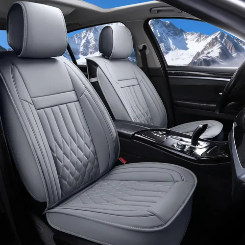 Vista 8 de Aierxuan 2 piezas de fundas de asiento de automóvil delanteras con cuero impermeable, compatible con bolsa de aire, funda acolchada para vehículos