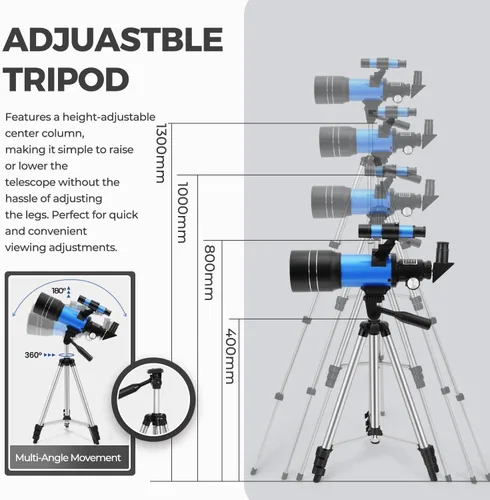 Vista 3 de ESAKO - Telescopio para niños y principiantes, telescopios portátiles con apertura de 70 mm y 3 oculares, trípode de altura ajustable y adaptador