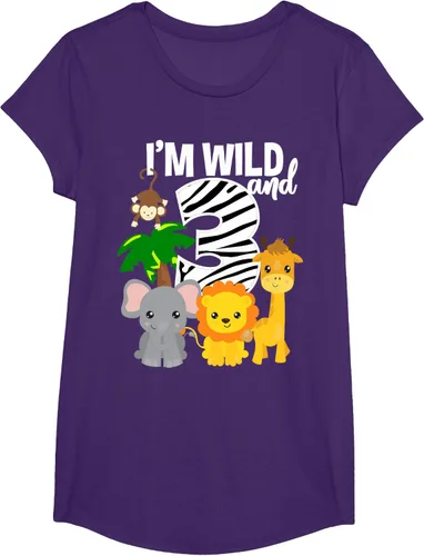 Vista 15 de Camiseta de cumpleaños con temática de zoológico de I'm Wild and 3, Negro, S