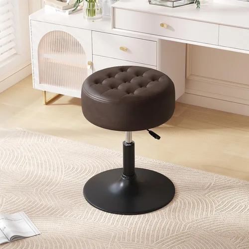 Vista 16 de Furniliving Taburete Otomano de Maquillaje de Terciopelo Acolchado de Mediados de Siglo, Silla Taburete de Tocador Giratoria Redonda Ajustable