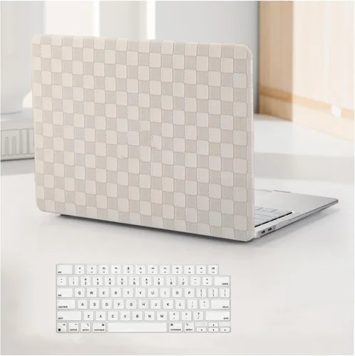 Vista 16 de Funda compatible con MacBook Air de 13 pulgadas (versión 2010-2017). Modelos: A1466 / A1369, funda rígida de piel crema texturizada a cuadros, sin