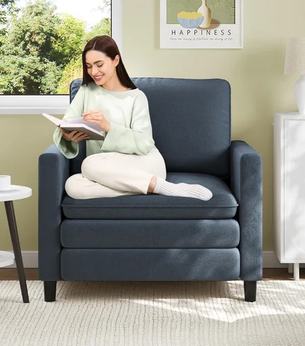 Vista 42 de Welzona Loveseat, 51" Small L Shaped Couch, Comfy Teddy Love Seat with Ottoman Set, Tool-Free Setup Loveseat Sofa with Ottoman, All-Wood Small Sofa