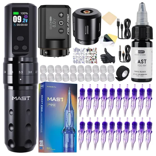 Vista 11 de Mast Fold2 Pro Tattoo Kit Máquina Rotatoria Inalámbrica de la Pluma del Rosa-Café