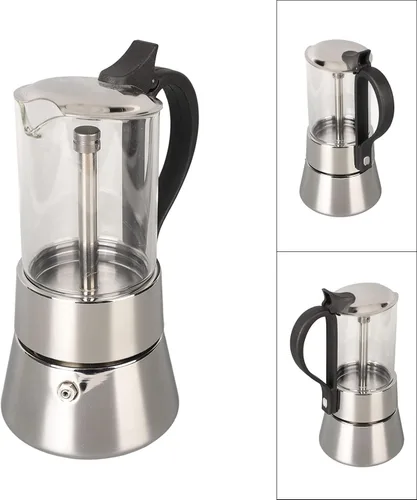 Vista 9 de Cafetera para estufa, cafetera italiana clásica, olla moka de acero inoxidable para 4 tazas, cafetera italiana y cubana, cafetera Greca