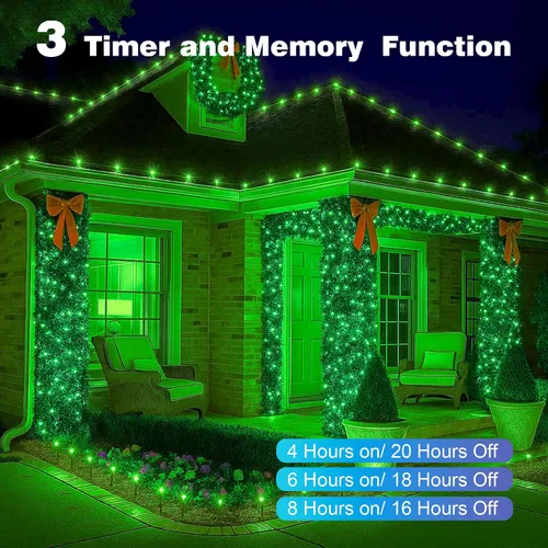 Vista 5 de Luces de Navidad 500 LED de 164 pies, luces impermeables para árbol de Navidad con 8 modos, control remoto, 3 temporizadores y función de memoria