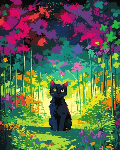 Vista 10 de FILASLFT Pintura por Números Gato Negro, Pintura por Números para Adultos y Principiantes en Lienzo, Kits de Pintura al Óleo de Paisaje de Jardín