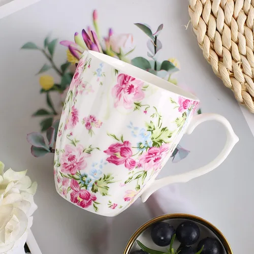 Vista 5 de Tazas de Café Lindas de 14oz para Mujeres Tazas Lindas Porcelana de Hueso Taza de Café Floral Tazas de Té para Mamá Mujeres Regalos de Cumpleaños