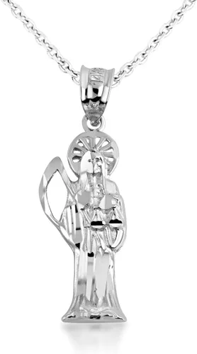 Vista 6 de Gold Sparkle-Cut Santa Muerte, Our Lady of Holy Death Necklace 10K or 14K Yellow, Rose, or White Gold Choice of Pendant Only or Chain Length