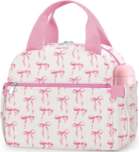 Vista 28 de KUBYA Lonchera de Pana Bolsa de Almuerzo para Mujeres y Hombres, Linda Fresa Pequeña Aislada Reutilizable Trabajo A Prueba de Fugas Simple Loncheras