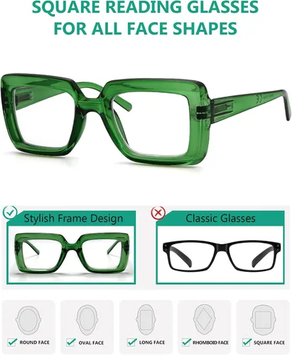 Vista 4 de Eyekepper Gafas cuadradas para mujer, paquete de 5 lentes elegantes para mujer