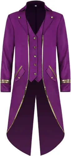 Vista 8 de Chaqueta larga estilo steampunk gótico medieval vintage para hombre, estilo victoriano, con botones, abrigo de golondrina, uniforme Azul