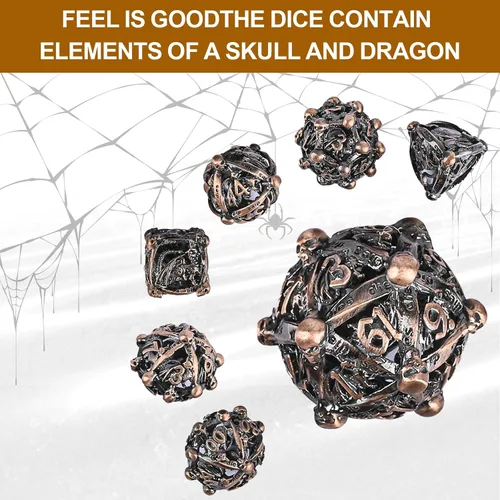 Vista 5 de DND - Juego de dados de metal, UBEUCK 7 piezas de dados de metal DND para cajas de juegos de mesa de Calabozos y Dragones