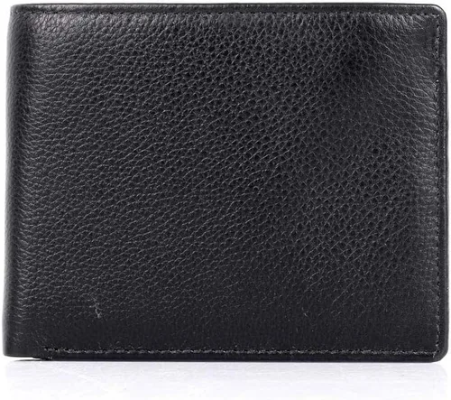 Vista 2 de Billetera plegable de piel con bloqueo RFID para hombre con bolsillo para monedas, Negro