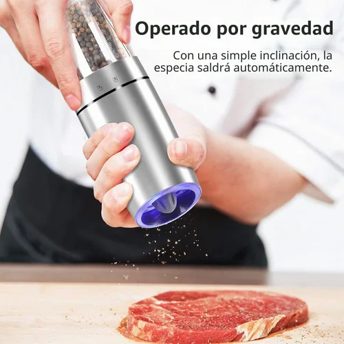 Vista 2 de Molinillo de sal y pimienta por gravedad, molinillo automático de sal y pimienta, paquete de 2 Rugosidad eléctrica ajustable, funciona