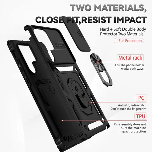 Vista 8 de Funda para Samsung Galaxy S22 Ultra con cubierta para lente de cámara, protector de pantalla HD, probado contra caídas de grado militar, soporte