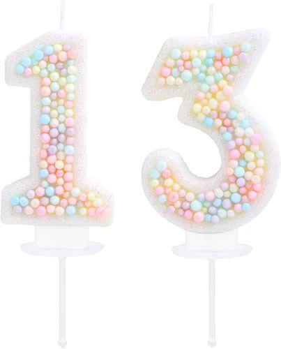 Vista 17 de Vela de Cumpleaños Número 0 Macarrón con Purpurina 3D Número 0 Vela Adorno para Pastel para Cumpleaños Boda Aniversario Fiesta Temática Dulce Pastel