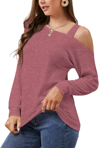 Vista 2 de JINKESI Blusa casual de manga larga para mujer, con hombros descubiertos