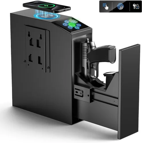 Vista 7 de Caja fuerte para pistola, biométrica para pistolas, acceso rápido para armas de fuego, huella dactilar, teclado, caja de bloqueo para pistola