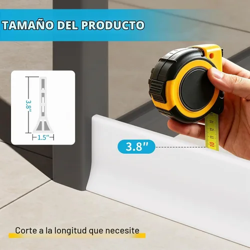 Vista 3 de Presa de agua de umbral de ducha de 3.8 pulgadas de alto, plegable, autoadhesiva, protección contra salpicaduras de agua, bloqueador de agua