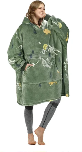 Vista 35 de Catalonia Oversized Sherpa Hoodie Blanket Wearable Sweatshirt for Adults Dual-Layer Pullover Blanket for Extra Warmth, Reading, Watching TV and