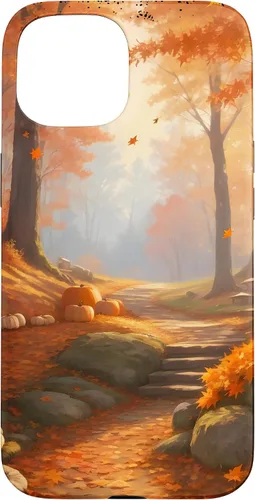 Vista 6 de iPhone 13 Pro Max Idílica escena del bosque de otoño, hojas de otoño, funda de calabazas