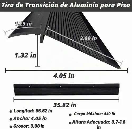 Vista 3 de Tira de transición de piso de metal, umbral de aluminio para puertas, para espacio de 0.4″ a 1.6″, para puertas, azulejos, madera, vinilo Negro