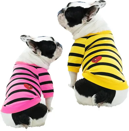 Vista 8 de Ropa para Bulldog Francés Camiseta para Perros Pequeños Camiseta de Verano a Rayas para Cachorros, XS, Azul