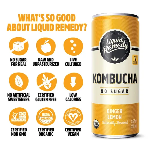 Vista 4 de Remedy Kombucha Bebida orgánica de té, sin azúcar, ceto, vegano y sin gluten, bebida de cultivo vivo, bebida elaborada por lotes pequeños, jengibre