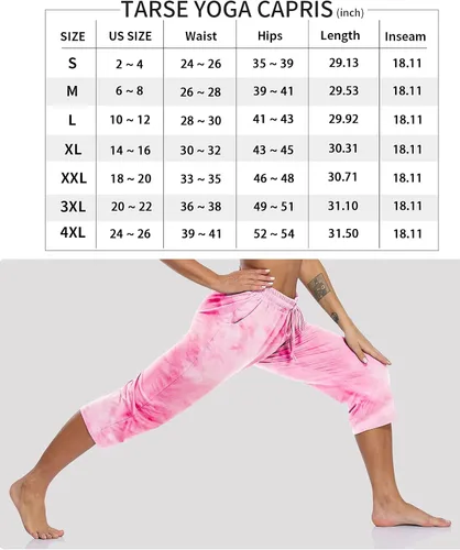 Vista 4 de TARSE - Pantalones capri de yoga para mujer, holgados, suaves, con cordón, pantalones deportivos casuales con bolsillos