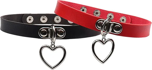 Vista 5 de Olbye Lock Heart Choker Necklace Short Black Leather Necklace Punk PU Collar Necklaces Cosplay Necklace Link Chain Gothic Necklace Jewelry for Women