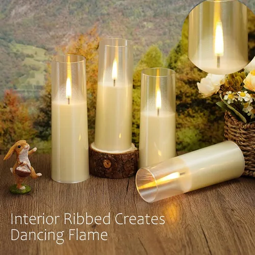 Vista 3 de MUMCHASI 8 piezas de velas sin llama, velas operadas por batería, velas LED parpadeantes con control remoto, llama danzante realista, diseño