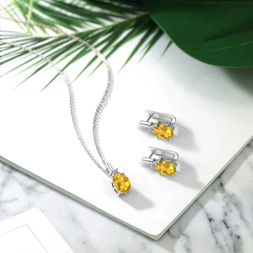Vista 4 de 3.52ct Oval Blanco Amarillo Citrino arete de plata de ley 925colgante de diamante
