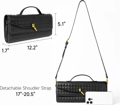 Vista 4 de Joryin Bolso tejido para mujer, bolso de mano de cuero tejido, bolso cruzado, bolso formal de noche, cuero vegano