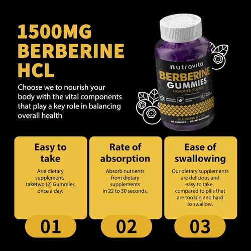 Vista 4 de Nutravita Gomitas de berberina con canela de Ceilán, 1500 mg de berberina de alta potencia, suplemento para apoyo inmunológico y metabolismo