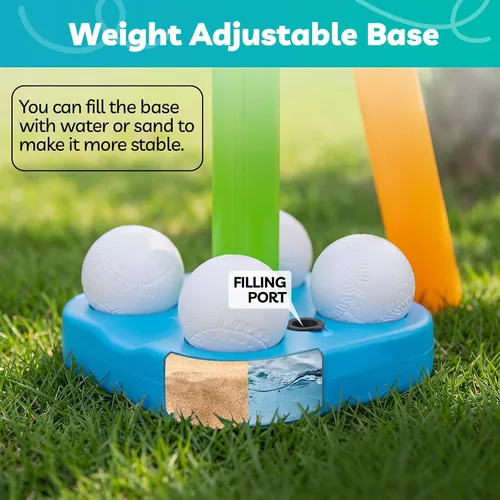 Vista 3 de Liberry Tball Set para niños pequeños con soporte de pelota de altura ajustable, base pesada y bate de béisbol para niños, juguetes deportivos, Verde