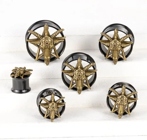 Vista 4 de POBAISITER 2 piezas de acero inoxidable 316L para los oídos túneles expansores de ojo que todo lo ve color negro para hombres para mujeres joyería