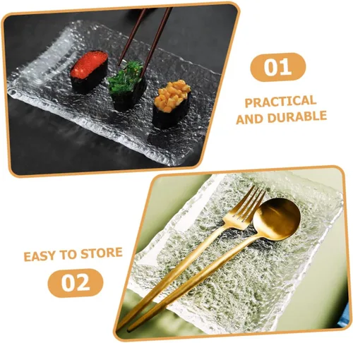 Vista 3 de Plato de vidrio de estilo japonés Plato de vidrio para el hogar Plato de sashimi para el hogar Plato de servir Plato creativo Plato de postre
