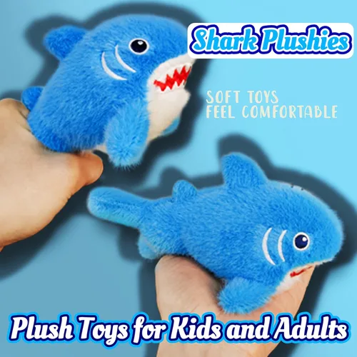 Vista 2 de Kawaite Animal de peluche de tiburón azul, lindos juguetes de peluche de tiburón para niños y niños, peluches Kawaii, mini peluche de animales