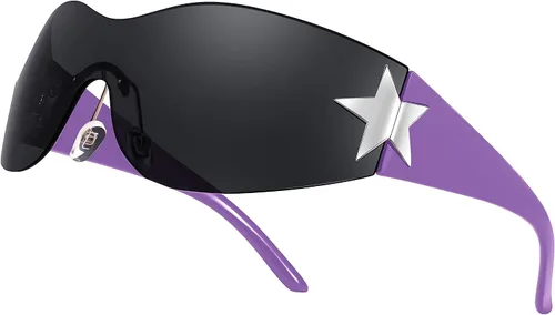 Vista 7 de FEISEDY Y2K - Lentes de sol para mujeres y hombres, de los años 2000, sin marco, sin marco, con estrellas, B9090 Plateado(Mirrored Silver)