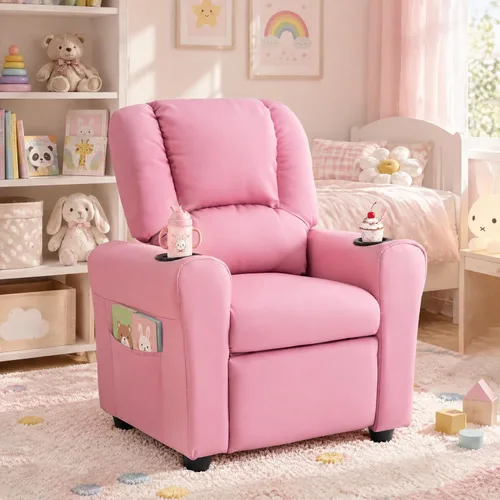 Vista 14 de Silla reclinable de piel sintética para niños, sofá reclinable para niños Beige