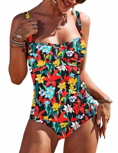 Vista 11 de Ekouaer Traje de baño de una pieza para mujer, con control de abdomen, fruncido, estilo vintage, retro, con efecto de realce Azul