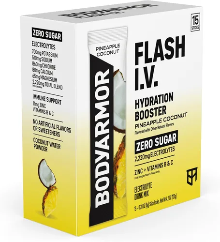 Vista 8 de BODYARMOR Paquetes de electrolitos Flash IV con cafeína, paquete variado de frambuesa azul y bayas de dragón, mezcla de bebida energética sin