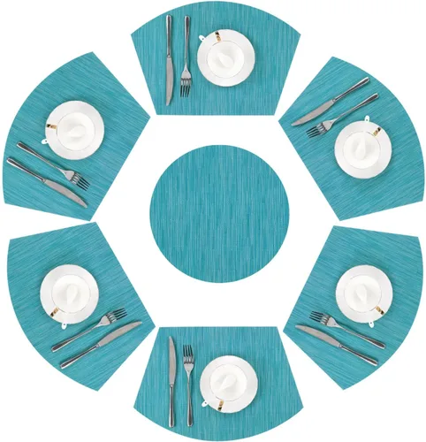 Vista 12 de SHACOS Juego de 5 manteles individuales pequeños en forma de cuña con centro de mesa, resistentes al calor, lavables (5, beige)