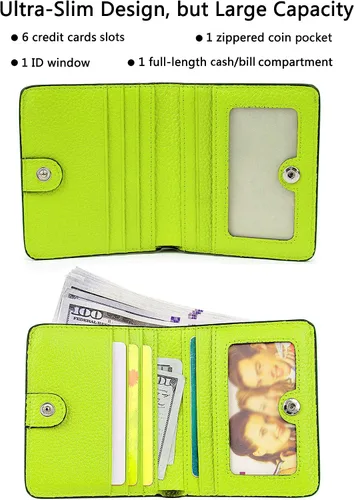 Vista 2 de BIG SALE-AINIMOER billetera de bolsillo pequeña con cremallera, plegable, compacta de cuero con bloqueo por identificación por radiofrecuencia