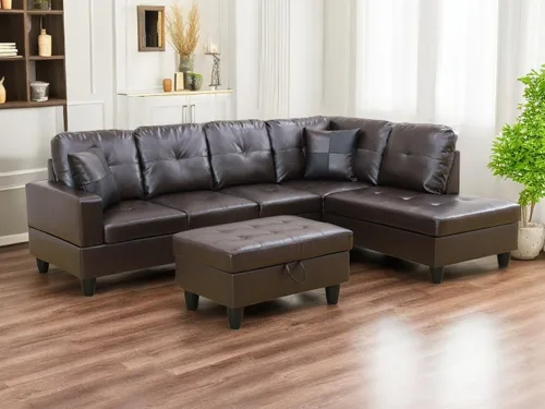 Vista 15 de Sofá en forma de L, sofás seccionales de piel sintética para sala de estar, moderno juego de muebles de sala de estar, sofá en 3 piezas