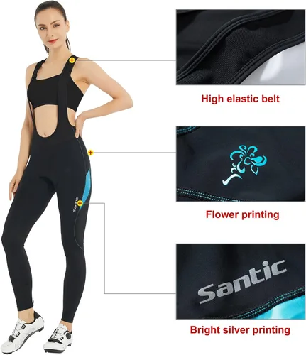Vista 3 de Santic Mallas de ciclismo acolchadas para mujer, con bolsillo, transpirables